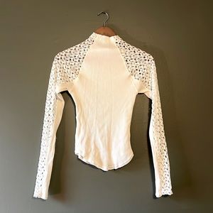 Free People crochet lace sleeve mock neck dolman top